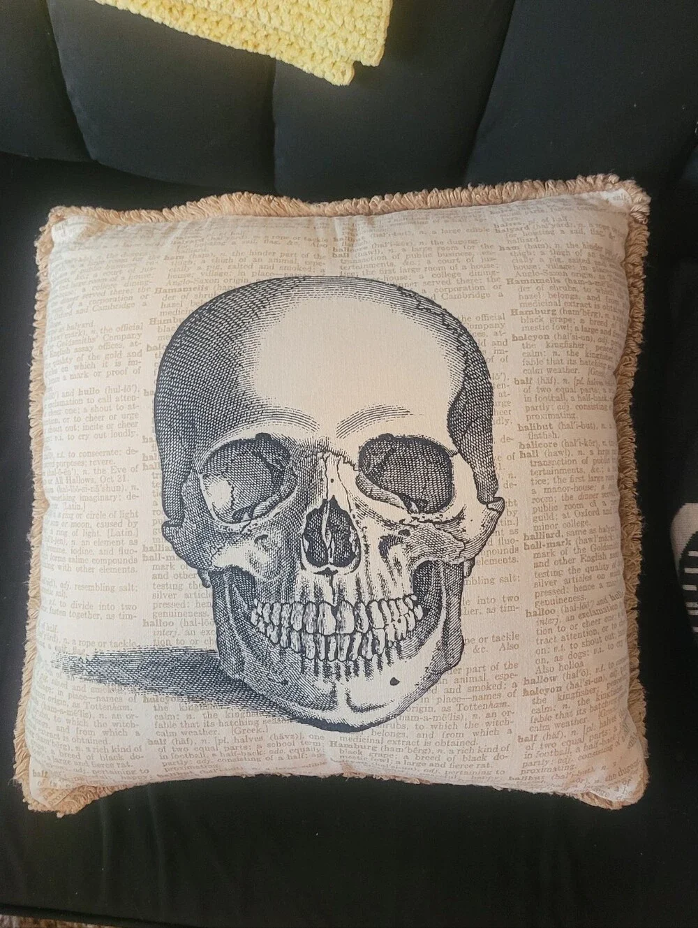 Decorative Beige Skull Print Throw Pillow - Neutral Accent